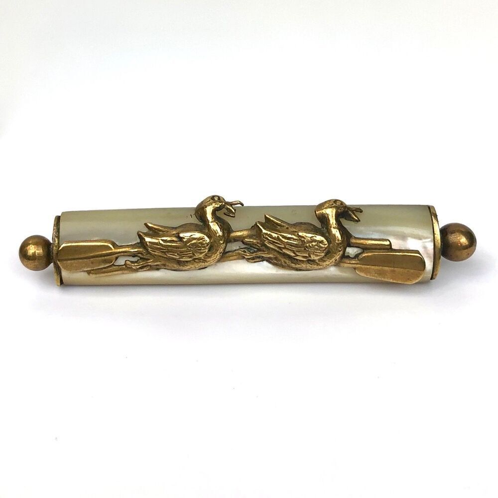 Vintage Brooch Mother of Pearl Ducks Rowing with Oars Whimsical Figural Pin